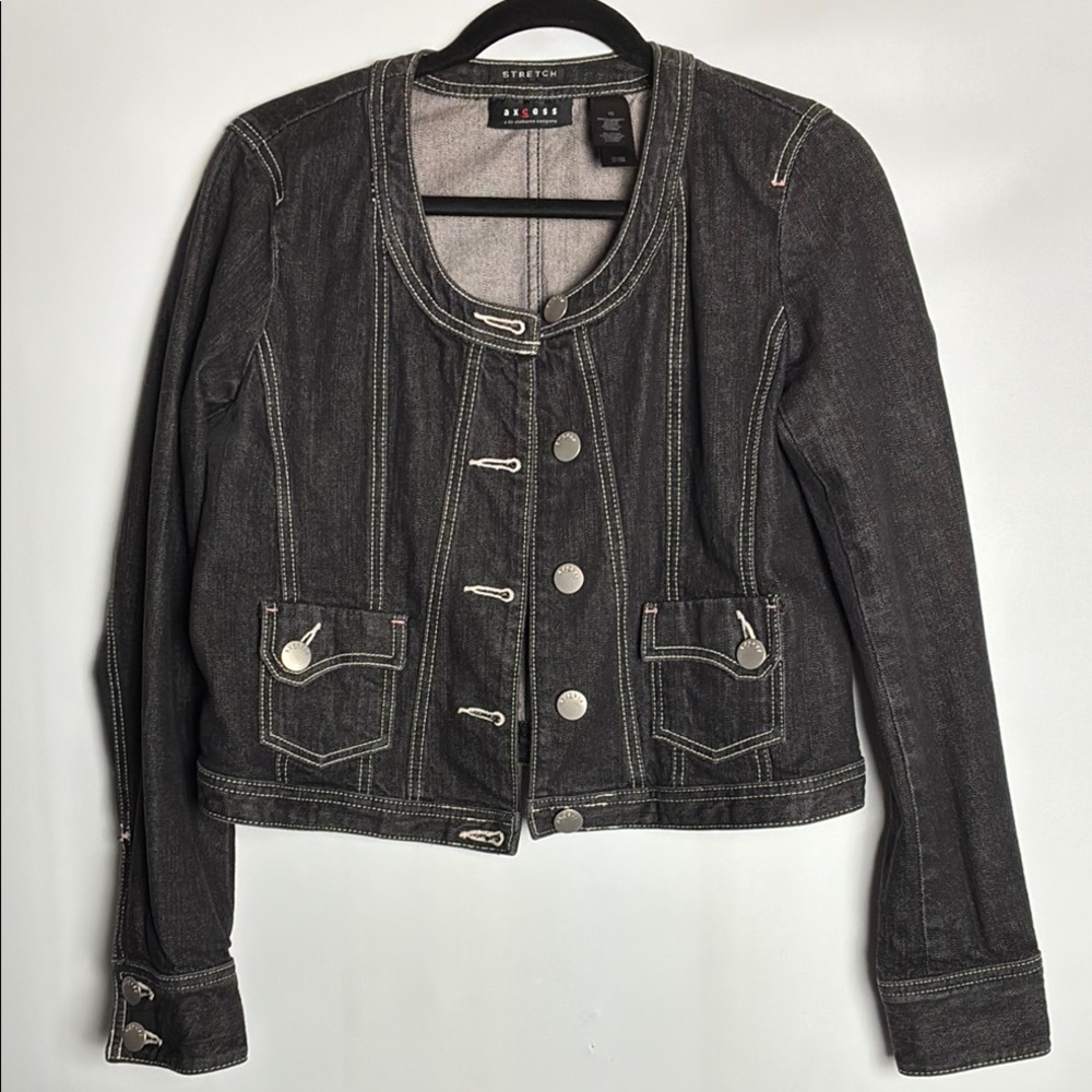 Axcess Black Jean Denim Jacket with Button Accents - by Liz Claiborne